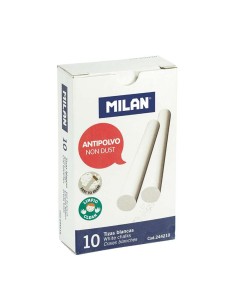 Milan Embalagem de 10 Gizes de Carbonato de Cálcio - Redondos - Antipó - Não Contêm Caseína nem Gesso - Cor Branca