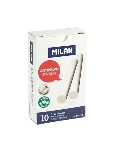 Milan Embalagem de 10 Gizes de Carbonato de Cálcio - Redondos - Antipó - Não Contêm Caseína nem Gesso - Cor Branca
