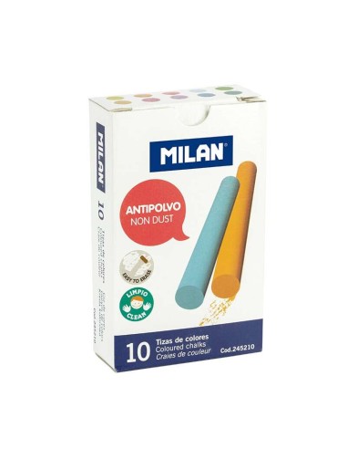 Milan Pack de 10 Giz de Cores - Redondos - Antipó - Não Contêm Caseína nem Gesso - Cores Sortidas