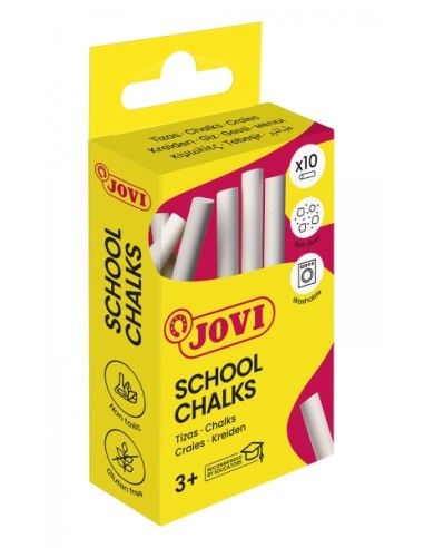 Jovi School Chalks Caixa com 10 Gizes Brancos - Compactos - sem Pó - Matérias-Primas Naturais - Traços Nítidos - Fáceis de Apag