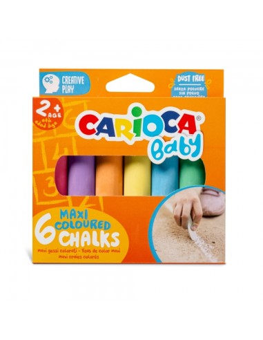 Carioca Giz Maxi Multicolor Baby Pack de 6 Gizes - sem Pó - Certificado a Partir de 24 Meses - Cores Brilhantes - Laváveis - Fá