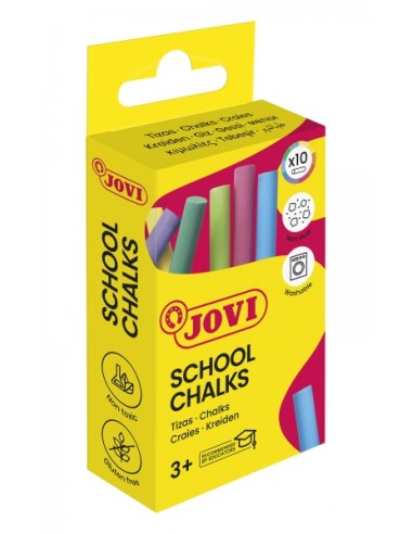Jovi School Chalks Caixa de 10 Giz - Compacto - sem Pó - Matérias-Primas Naturais - Traços Nítidos - Fáceis de Apagar - Resiste