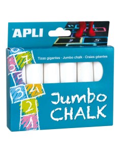 Apli Pack de 6 Giz Redondo Jumbo - Tamanho Ø 25 x 105mm - Sulfato de Cálcio Baixo Resíduo - Adequado para Uso Escolar - Cor Bra