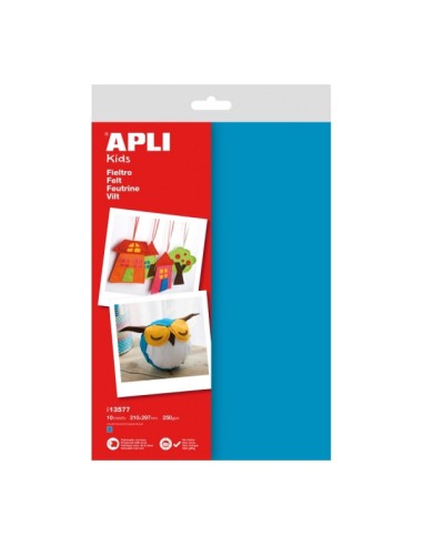 Apli Pacote de 10 Folhas de Feltro A4 - 40% Lã Natural - Espessura 250g - Resistente e Suave - Fácil de Marcar, Cortar e Colar 