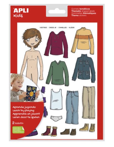 Bolsa de Adesivos Temáticos Vestir Menino Apli - 35 Adesivos - Adesivo Removível - Desenvolvidos com Educadores - Normas EN-71 
