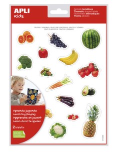 Apli Gomets Temáticos Realistas Alimentos da Horta - 36 Gomets em 2 Folhas - Imagens Realistas para Relacionar Alimentos - Ades