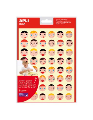Apli Gomets Emoções - Ø 23 mm e Ø 20 mm - 144 Gomets por Bolsa - 16 Desenhos Diferentes - Adesivo Removível - Ajuda a Expressar