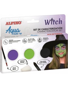 Conjunto de Maquiagem Alpino Aqua de Caracterização de Bruxa - 3 Pós Compactos + Cera Preta + Pincel + Esponja