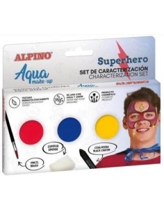 Conjunto de Maquiagem Alpino Aqua para Caracterização de Super-Heróis - 3 Pó Compacto + Cera Preta + Pincel + Esponja
