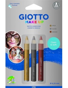 Giotto Make Up Metallic Pack com 3 Lápis Cosméticos - Sai com Água - Dermatologicamente Testado - Cores Metálicas Sortidas