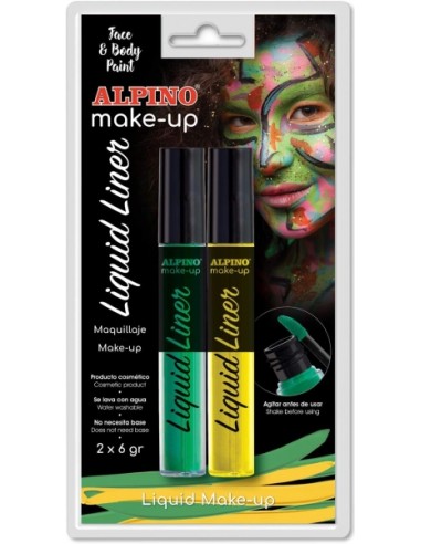 Alpino Make-up Liquid Liner Pack com 2 Frascos de Maquiagem Líquida com Aplicador - Sai com Água - Testado Dermatologicamente -