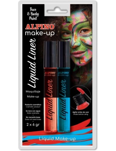 Alpino Make-up Liquid Liner Pack com 2 Frascos de Maquiagem Líquida com Aplicador - Sai com Água - Testado Dermatologicamente -