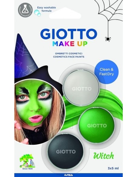 Giotto Make Up Witch Pack com 3 Maquiagens Faciais de Temática Bruxa - Sai com Água - Dermatologicamente Testado - Cores Sortid
