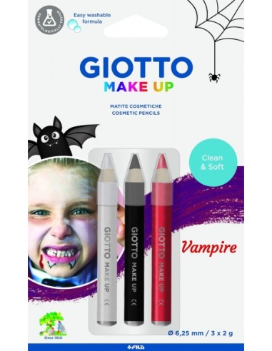 Giotto Make Up Vampire Pack com 3 Lápis Cosméticos de Temática Vampiro - Sai com Água - Dermatologicamente Testado - Cores Sort