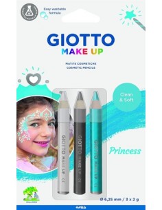 Giotto Make Up Princess Pack com 3 Lápis Cosméticos de Temática Princesa - Sai com Água - Dermatologicamente Testado - Cores So