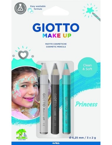 Giotto Make Up Princess Pack com 3 Lápis Cosméticos de Temática Princesa - Sai com Água - Dermatologicamente Testado - Cores So