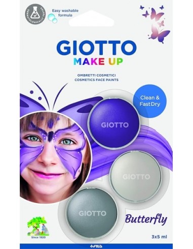 Giotto Make Up Butterfly Pack com 3 Maquiagens Faciais de Tema Borboleta - Lavável com Água - Dermatologicamente Testado - Core