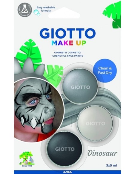 Giotto Make Up Dinosaur Pack com 3 Maquiagens Faciais de Temática Dinossauro - Sai com Água - Dermatologicamente Testado - Core