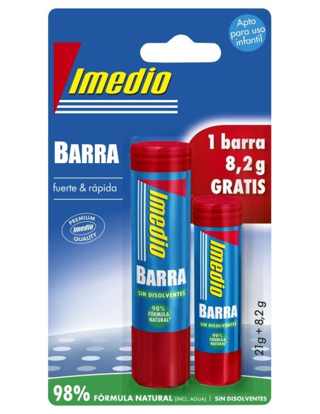 Imedio Pack de 2 Bastões de Cola 1x 21g + 1x 8,2g - Sem Solventes - Lavável - Adequado para Uso Escolar