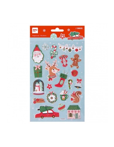 Apli Bolsa com 22 Autocolantes de Natal Rena - Adesivo Permanente - Designs Sortidos - Ideal para Decorar Presentes e Cartões