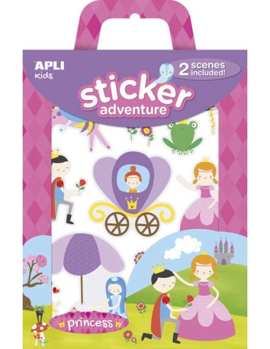 Apli Sticker Adventures Pacote de 39 Adesivos de Papel Temática Princesas - 2 Cenários 45x20cm - Formato Reduzido com Caixinha 
