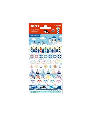 Apli Bolsa de Autocolantes de Verão - Temática Náutica - 58 Autocolantes - Adesivo Permanente - Ideal para Scrapbooking e Decor