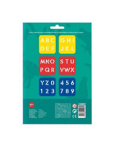 Apli Kids Bolsa de 6 Moldes de Letras e Números - 26 Letras e 10 Números - Polipropileno Flexível - Laváveis - Cores Sortidas