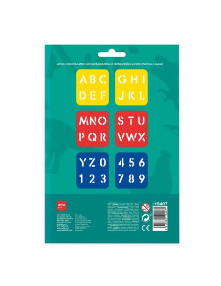 Apli Kids Bolsa de 6 Moldes de Letras e Números - 26 Letras e 10 Números - Polipropileno Flexível - Laváveis - Cores Sortidas