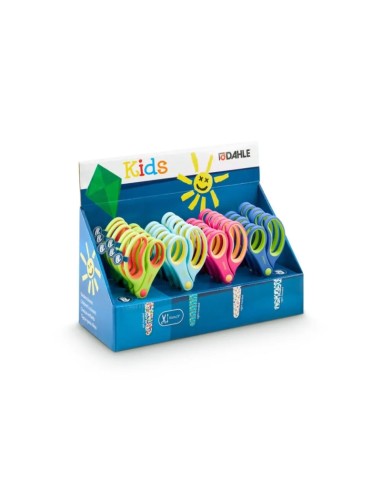 Dahle 54683 Kids Expositor de 24 Tesouras Infantis 13cm - Pontas Arredondadas - Aço Inoxidável - Cabos Ergonômicos Revestidos d
