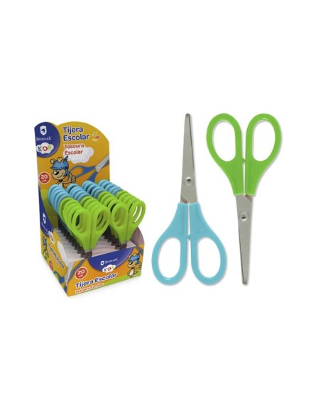 Tesoura Escolar Bismark Kids 13cm - Cabos de Plástico - Ponta Redonda - Cores Azul e Verde