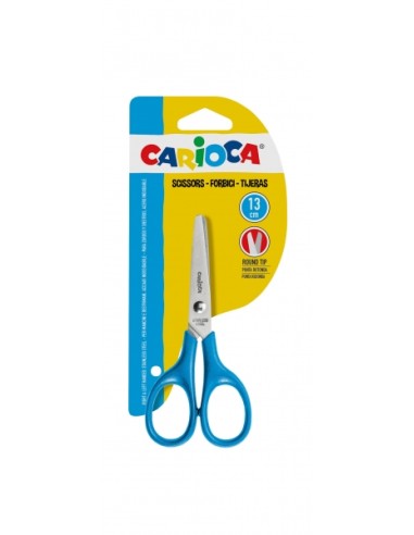 Carioca Tesoura Pequena 13cm - Ponta Redonda - Aço Inoxidável - Confortáveis para Canhotos e Destros - Cor Azul