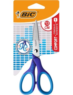 Tesoura Escolar de Aço Inoxidável Bic Comfort 13cm - Cabo Suave - Uso Destros - Cores Sortidas Aleatórias