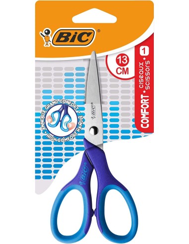 Tesoura Escolar de Aço Inoxidável Bic Comfort 13cm - Cabo Suave - Uso Destros - Cores Sortidas Aleatórias