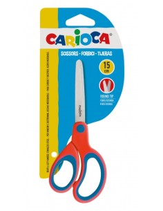 Carioca Tesouras Grandes 15cm - Ponta Redonda - Aço Inoxidável - Confortáveis para Canhotos e Destros - Cor Vermelha