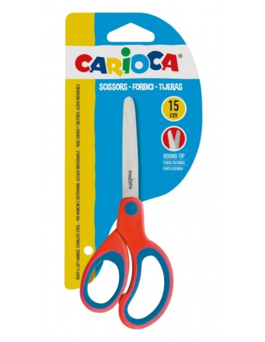 Carioca Tesouras Grandes 15cm - Ponta Redonda - Aço Inoxidável - Confortáveis para Canhotos e Destros - Cor Vermelha