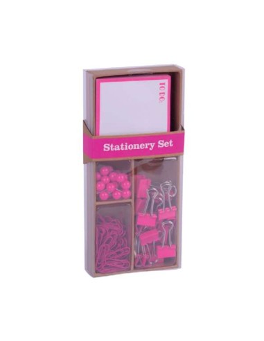 Conjunto de Escritório Apli Fluor Collection com 25 Pinos, 80 Clipes de 28mm, 20 Pregadores Articulados de 19mm, Bloco de 100 N