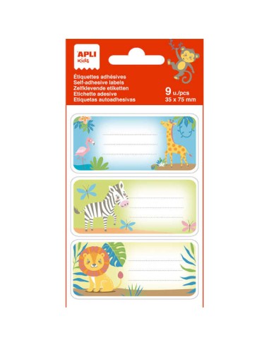 Apli Etiquetas Adesivas Escolares Savana - Tamanho 81x36mm - Adesivo Permanente de Alta Qualidade - 3 Folhas com 9 Etiquetas (3