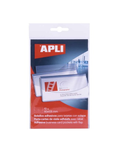 Apli Bolsos Adesivos Porta Cartões com Aba de Fechamento - Pacote de 10 - 100 x 60mm - Ideal para Apresentações Impressas, Doss
