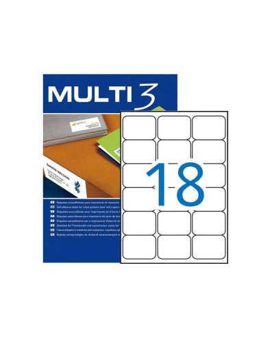 Multi3 Pacote de 1800 Etiquetas Brancas Tamanho 63,5x46,6mm - Cantos Arredondados - Adequadas para Impressão