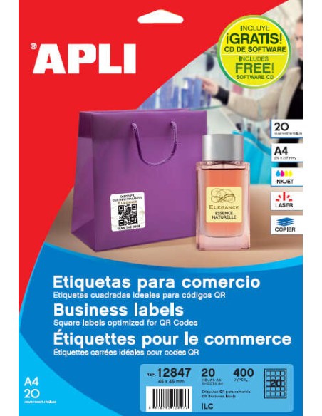 Apli Etiquetas Brancas Permanentes 45,0 x 45,0mm 20 Folhas