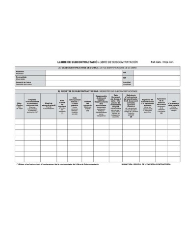 Dohe Livros de Subcontratação Din A4 Horizontal - 10 Folhas Numeradas - Folhas Autocopiativas