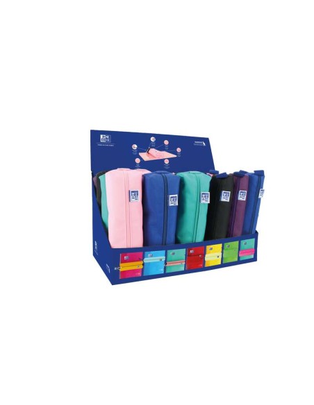 Oxford Kangoo Teens Expositor de 24 Estojos (12 retangulares médios, 12 redondos pequenos) - Elástico para unir ao Caderno - Co