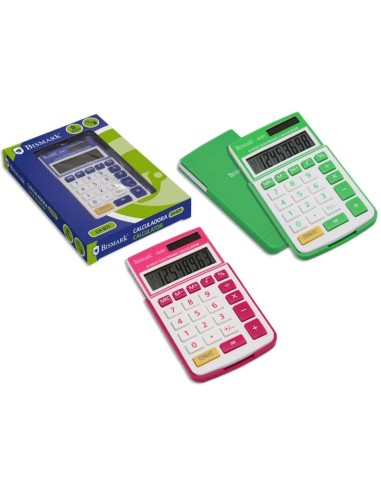 Bismark Calculadora Escolar de 8 Dígitos - Capa Dura - Funções Básicas e Memória - Alimentação Solar e a Pilhas - Cores Sortida