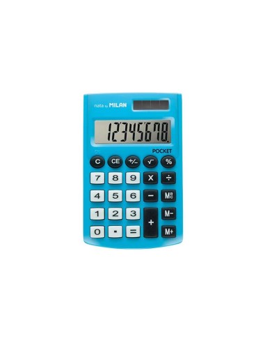 Calculadora de Bolso Milan Pocket com Ecrã de 8 Dígitos - 3 Teclas de Memória e Raiz Quadrada - Teclas com Toque Suave - Cor Az