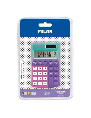 Calculadora de Bolso Milan Pocket Sunset com Ecrã de 8 Dígitos - 3 Teclas de Memória e Raiz Quadrada - Teclas com Toque Suave