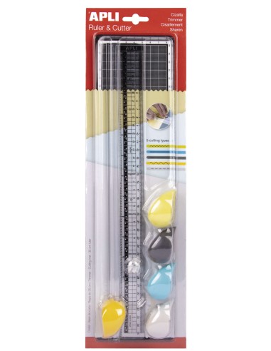 Apli Cortador de Papel - Régua de 35cm - Base de Corte de 10x38cm - 5 Cortadores com Pega Ergonômica e Diferentes Tipos de Cort