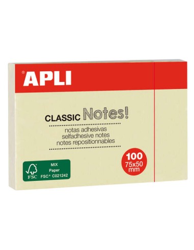 Apli Notas Adesivas Clássicas 75x50mm Bloco 100 Folhas - Adesivo de Qualidade - Fácil de Descolar - Ideal para Lembretes - Amar