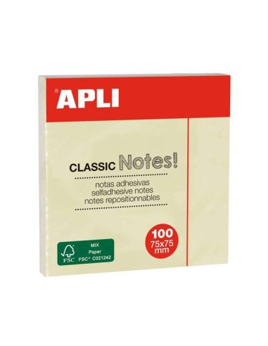 Apli Classic Bloco de 100 Notas Adesivas 75 x 75 mm - Cor Amarela
