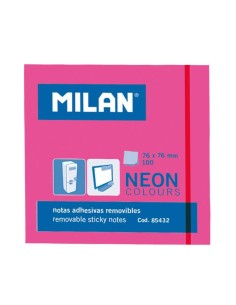 Bloco Milan de 100 Notas Adesivas - Removíveis - 76mm x 76mm - Cor Rosa Néon