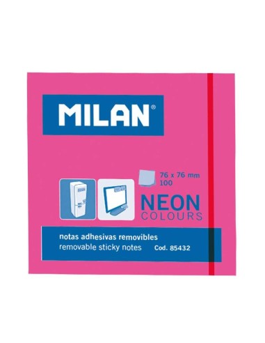 Bloco Milan de 100 Notas Adesivas - Removíveis - 76mm x 76mm - Cor Rosa Néon
